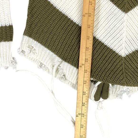 Derek Heart Sweater S Olive Green White Striped Distressed Frayed Pullover New - Picture 12 of 16